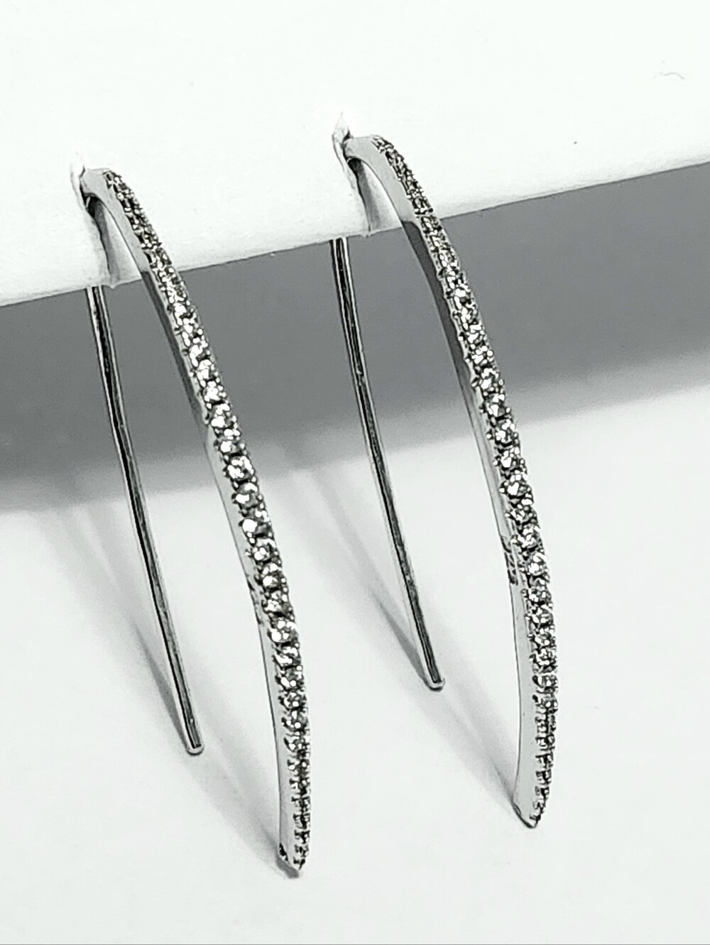 Sterling Silver Curved Earrings with Pavé Detail 1.5"